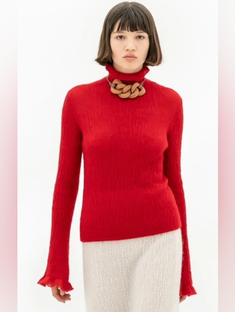 Salvatore Ferragamo RTW Fall 2022 Women's Red Turtleneck Slim Sweater, sz XS